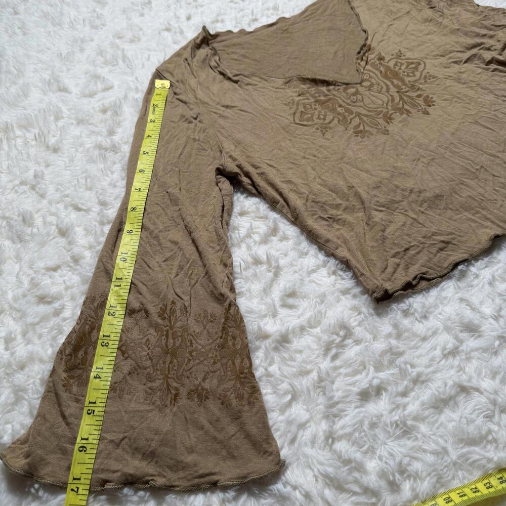 Y2K Viscose Fairycore Brown Graphic Bell Sleeve Top - Picture 6 of 8